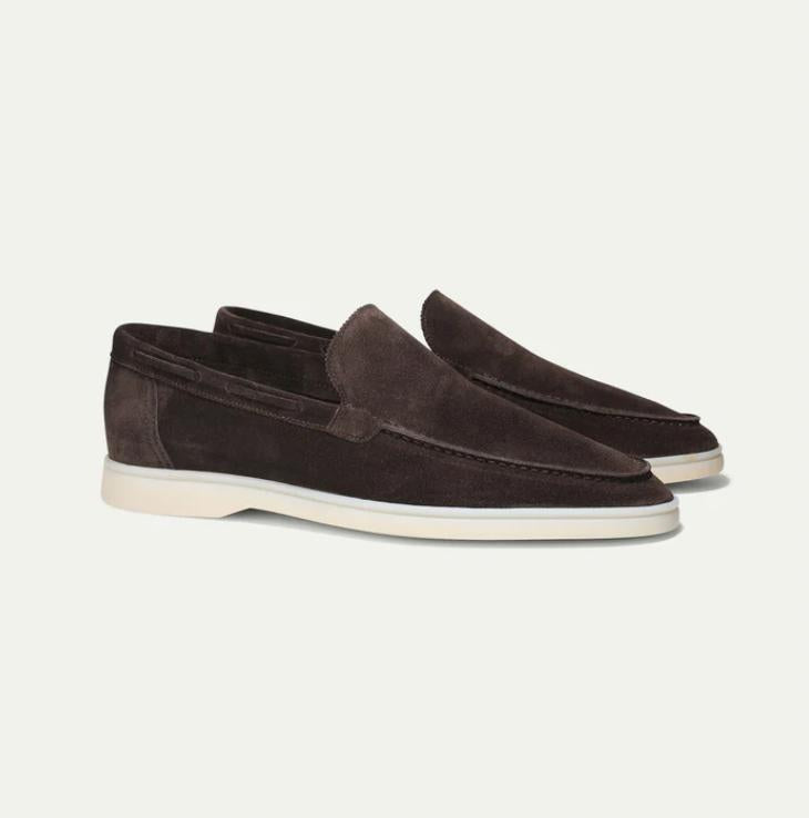 Mocassini scamosciati da uomo, slip-on eleganti per ufficio e tempo libero - Marrone scuro