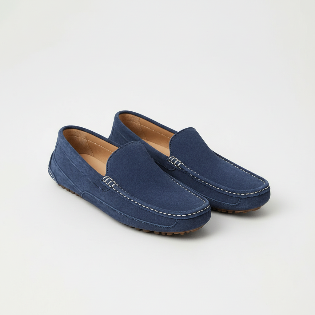 Mocassini uomo in camoscio, eleganti e comodi, per look formale e casual - Blu