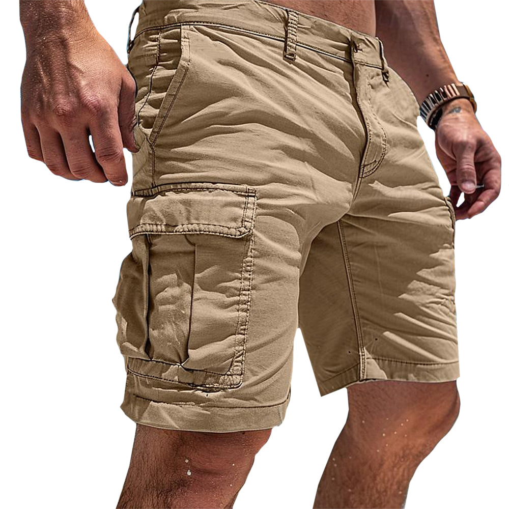 Pantaloncini cargo da uomo con tasconi laterali, bermuda regular fit estivi - Beige