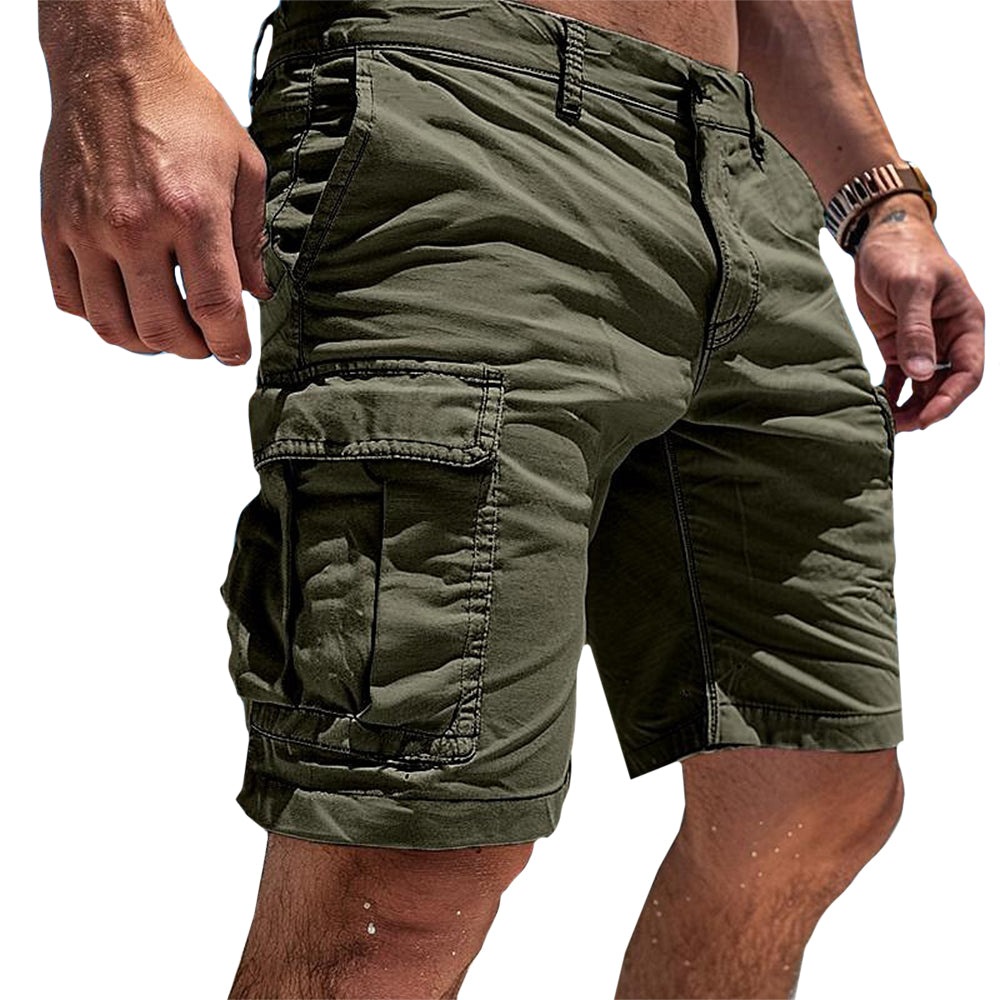 Pantaloncini cargo da uomo con tasconi laterali, bermuda regular fit estivi - Verde scuro