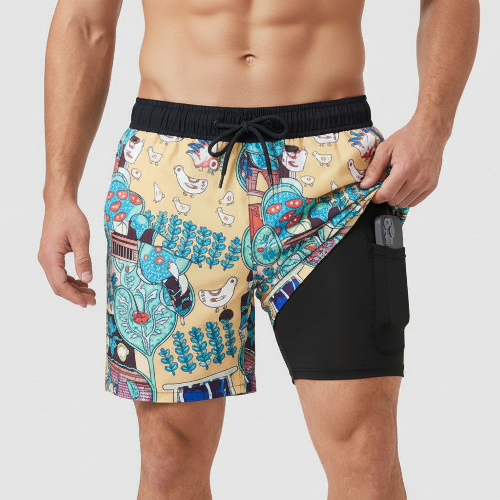 Pantaloncini da bagno da uomo ad asciugatura rapida con fodera interna e coulisse, per mare e piscina - Giallo chiaro
