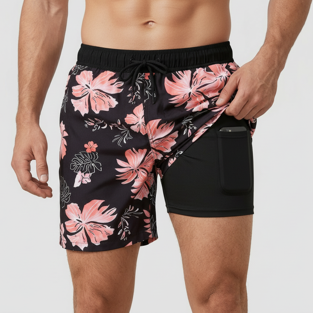 Pantaloncini da bagno da uomo ad asciugatura rapida con fodera interna e coulisse, per mare e piscina - Rosa chiaro