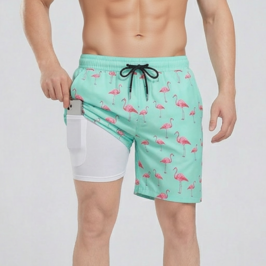 Pantaloncini da bagno da uomo ad asciugatura rapida con fodera interna e coulisse, per mare e piscina - Verde menta