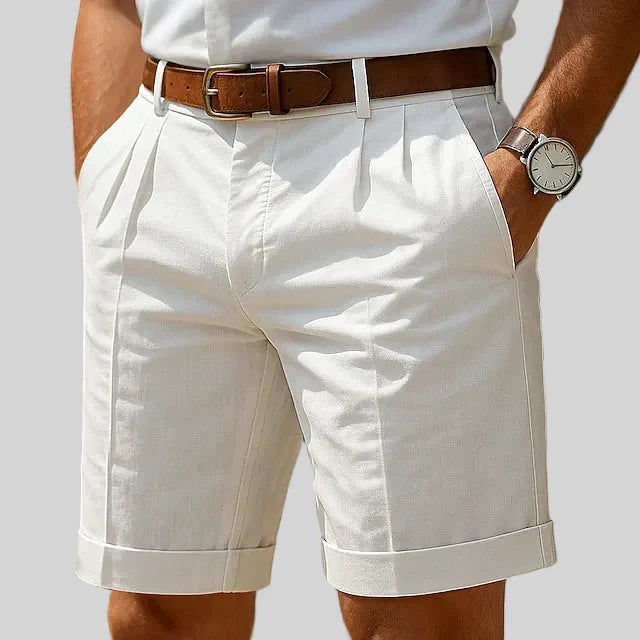 Pantaloncini eleganti con pinces da uomo, bermuda casual per l'estate - Bianco