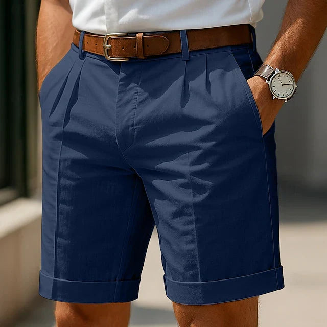 Pantaloncini eleganti con pinces da uomo, bermuda casual per l'estate - Blu marino