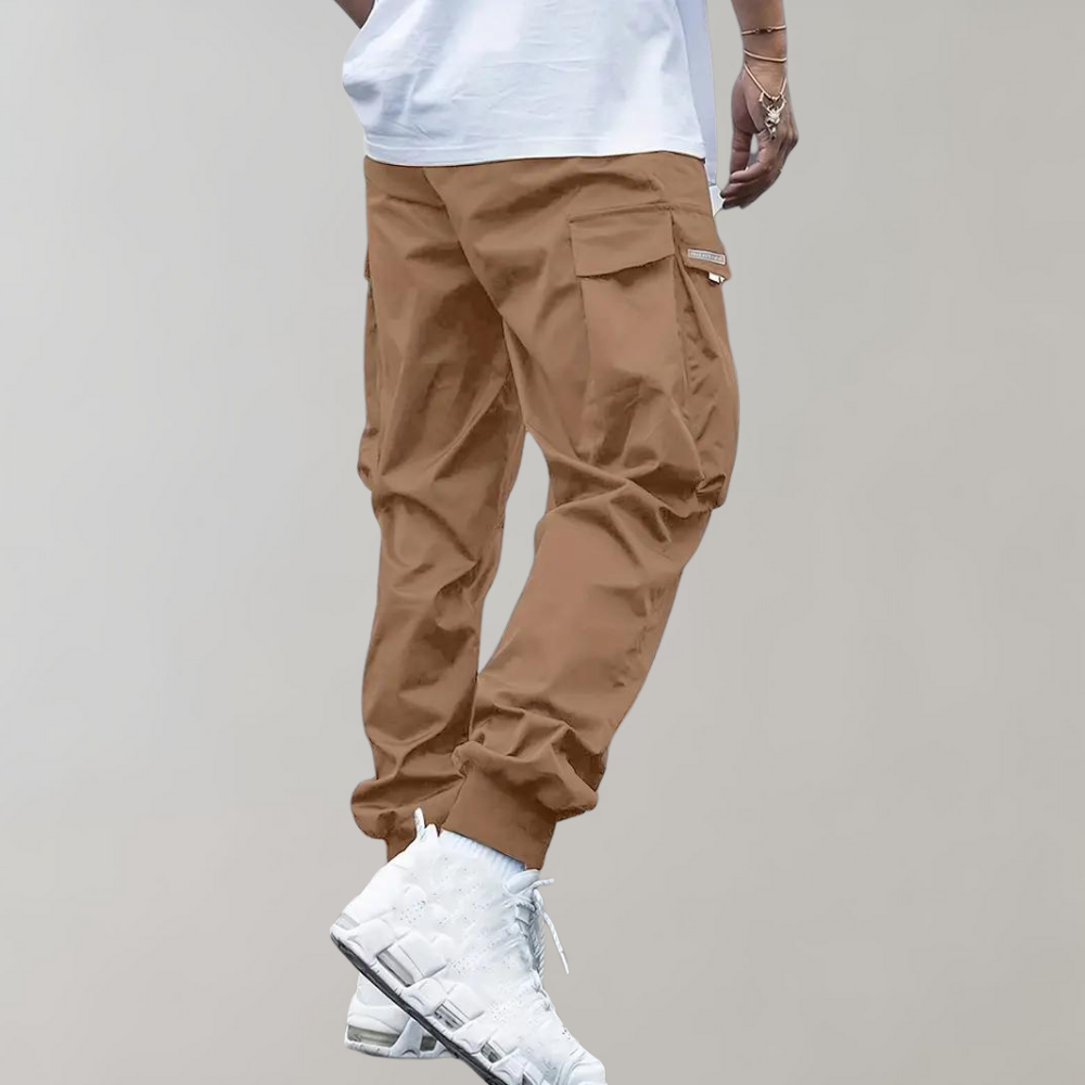 Pantaloni cargo da uomo elasticizzati con tasche laterali e coulisse in vita, sportivi e casual - view 5