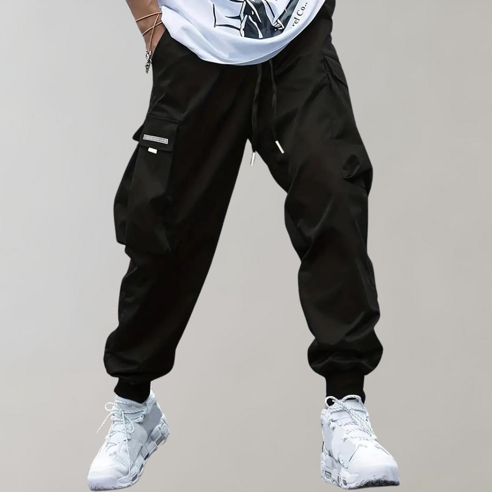 Pantaloni cargo da uomo elasticizzati con tasche laterali e coulisse in vita, sportivi e casual - view 8