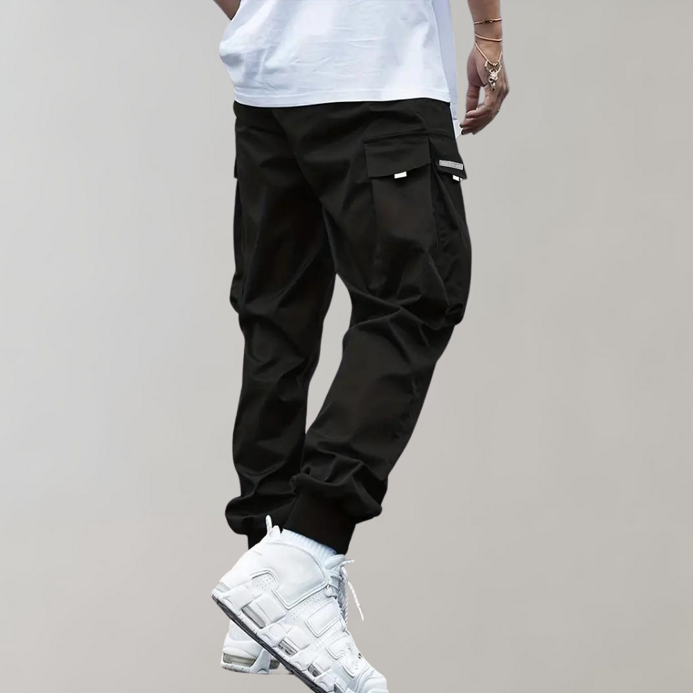 Pantaloni cargo da uomo elasticizzati con tasche laterali e coulisse in vita, sportivi e casual - view 9