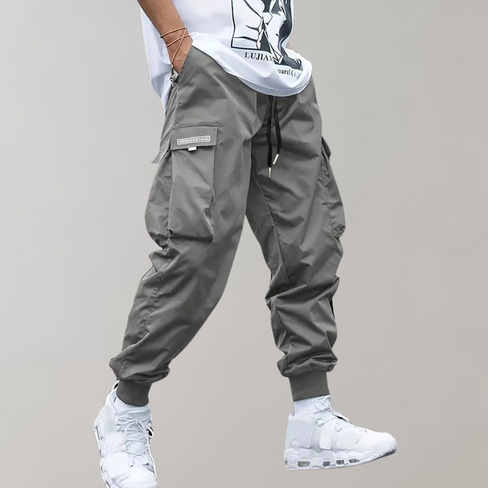Pantaloni cargo da uomo elasticizzati con tasche laterali e coulisse in vita, sportivi e casual - Grigio