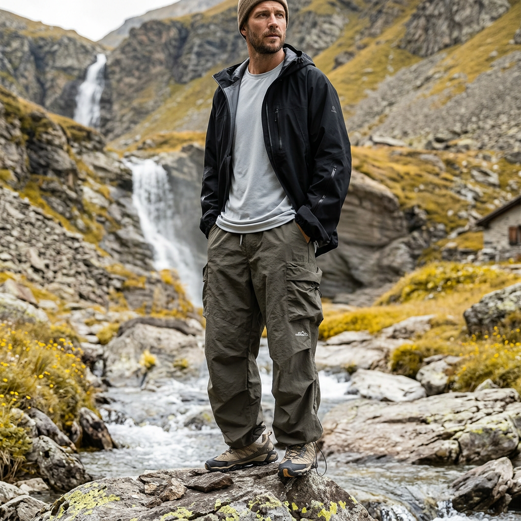 Pantaloni cargo da uomo trekking, taglio largo e tecnico, con tasche laterali, ideali per la montagna - view 7