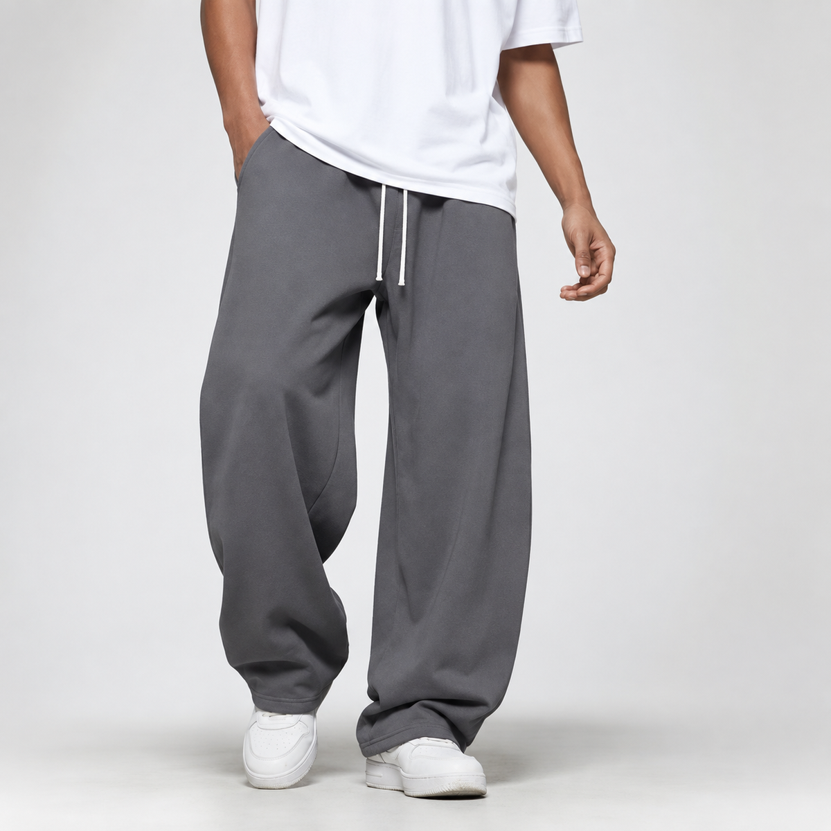 Pantaloni della tuta da uomo larghi a gamba dritta, joggers con coulisse e tasche per sport e tempo libero - Grigio