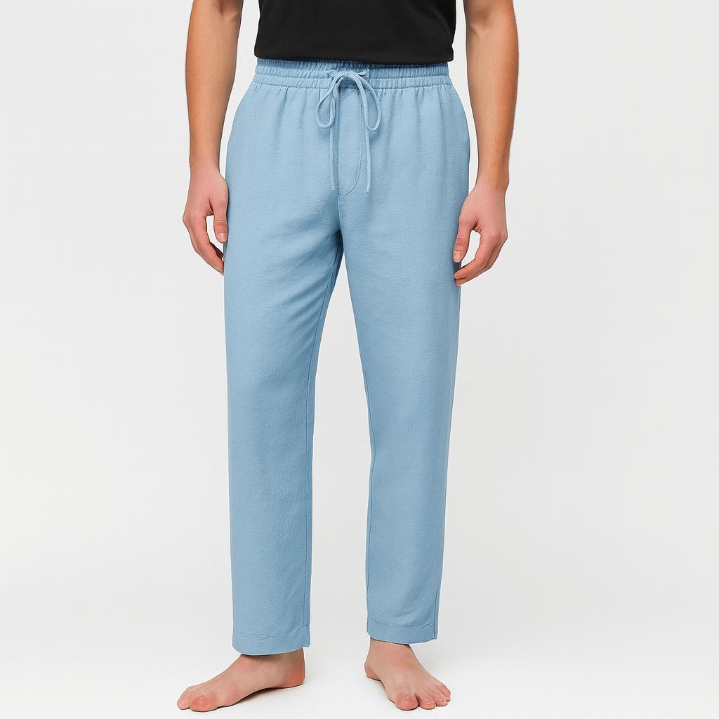 Pantaloni di lino da uomo, casual e traspiranti con elastico in vita, per l'estate - Blu