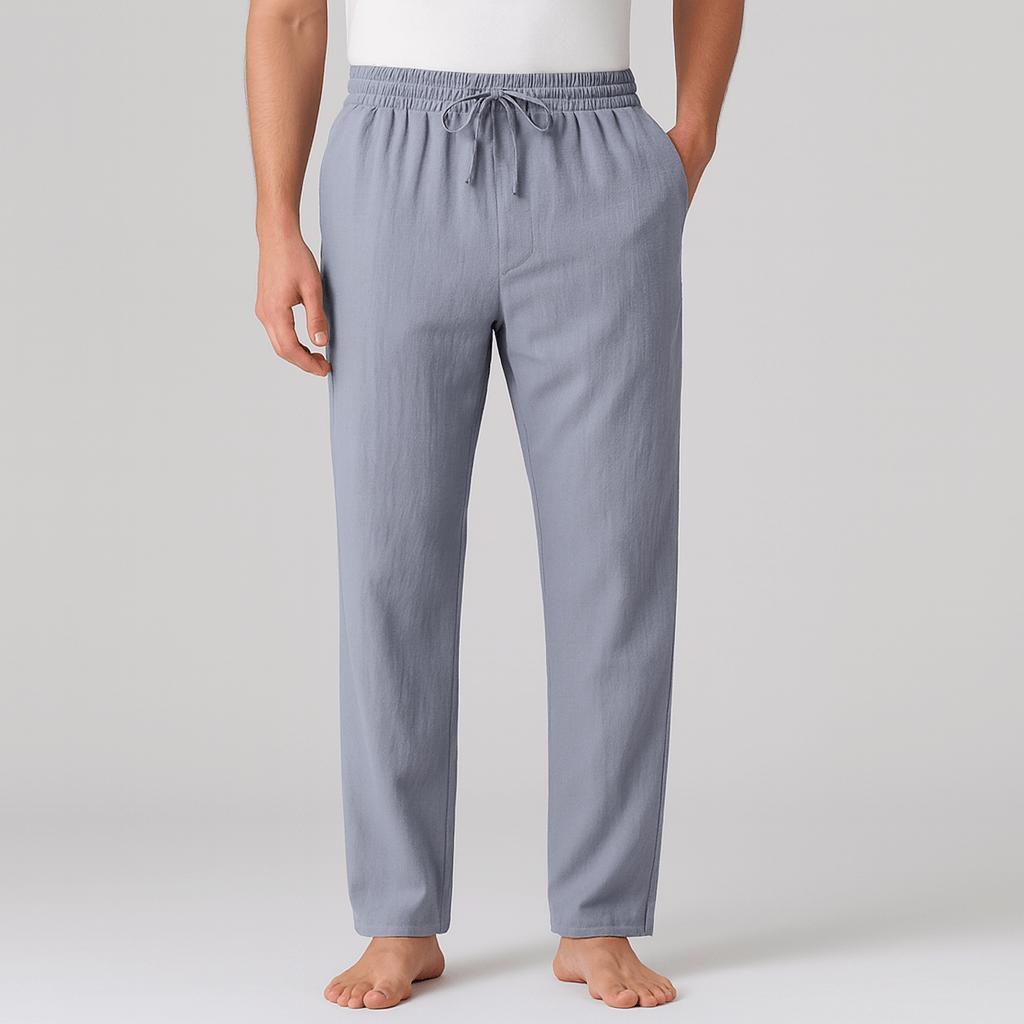 Pantaloni di lino da uomo, casual e traspiranti con elastico in vita, per l'estate - Grigio