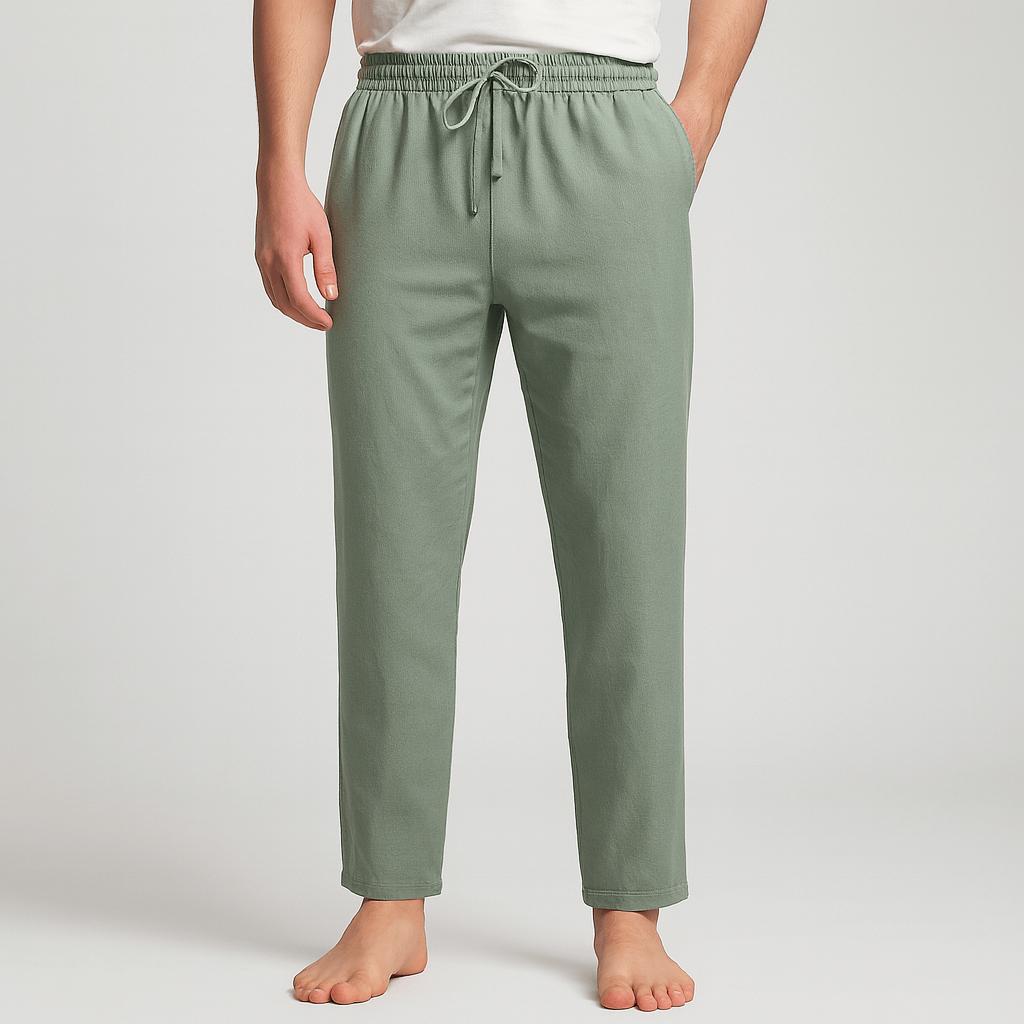 Pantaloni di lino da uomo, casual e traspiranti con elastico in vita, per l'estate - Verde
