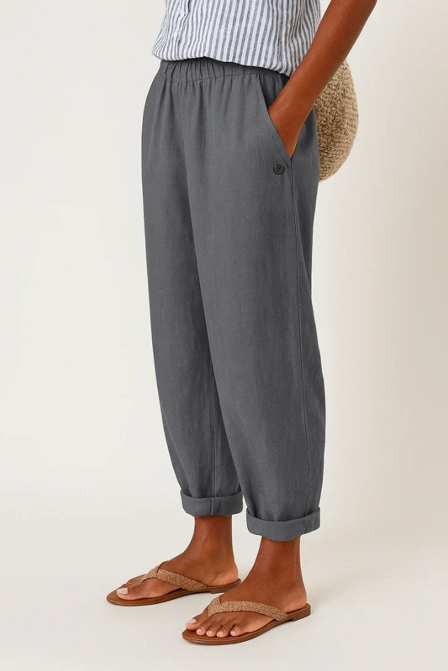 Pantaloni estivi da donna effetto lino, leggeri e comodi con coulisse in vita - Grigio scuro