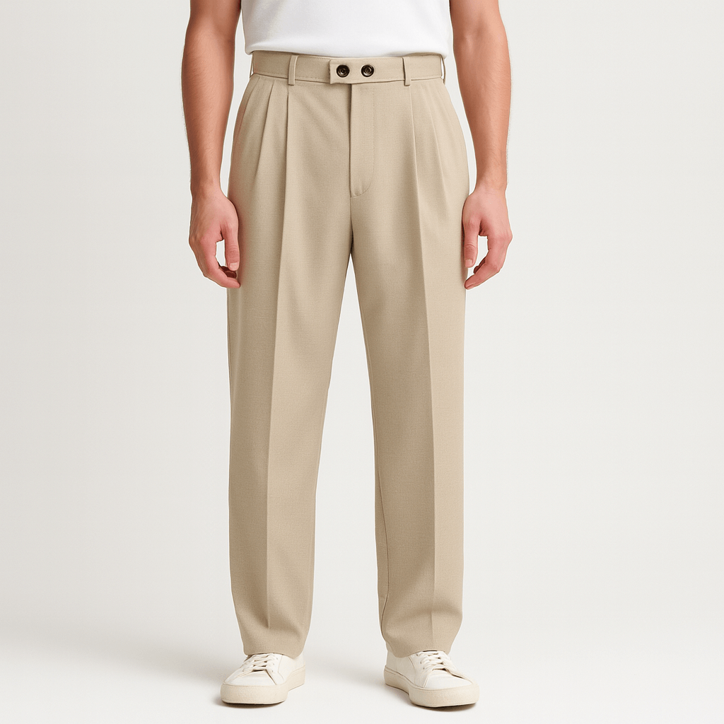 Pantaloni larghi da uomo a gamba larga con pinces, eleganti e traspiranti per l'estate - Beige