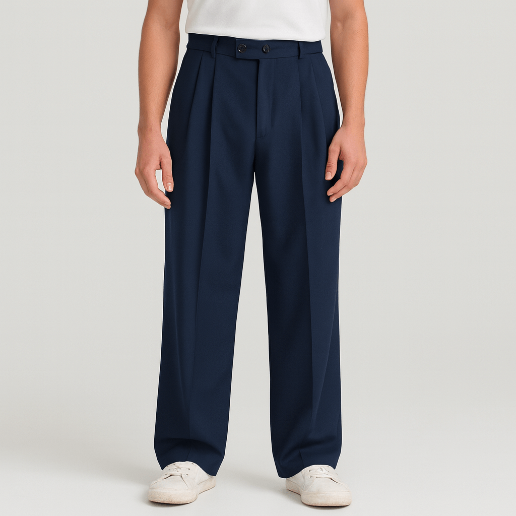 Pantaloni larghi da uomo a gamba larga con pinces, eleganti e traspiranti per l'estate - Blu scuro
