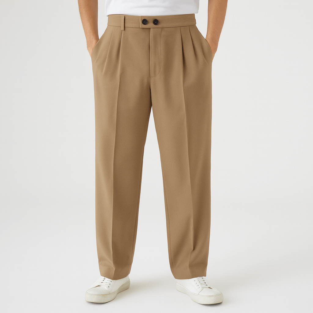 Pantaloni larghi da uomo a gamba larga con pinces, eleganti e traspiranti per l'estate - Cachi