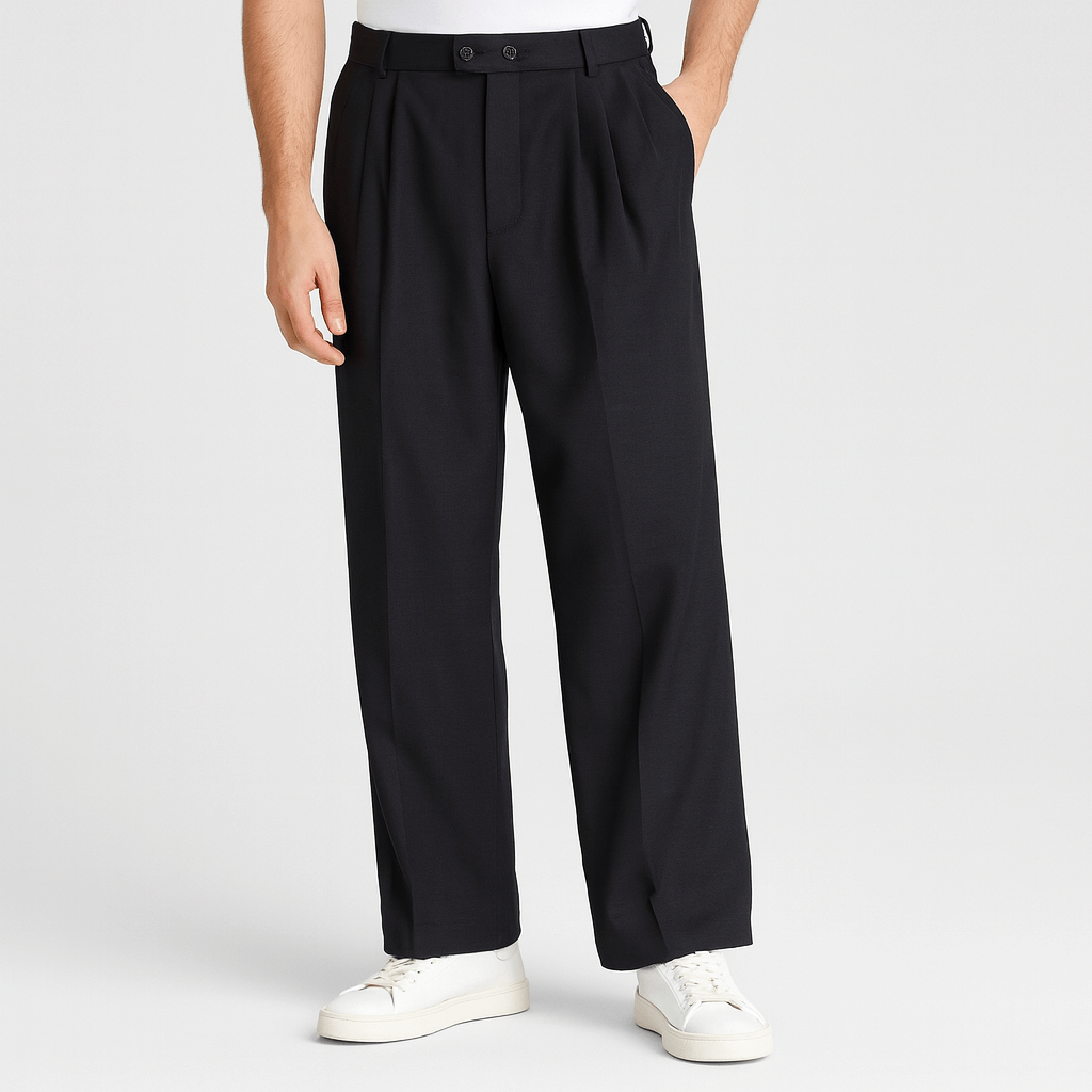 Pantaloni larghi da uomo a gamba larga con pinces, eleganti e traspiranti per l'estate - Nero