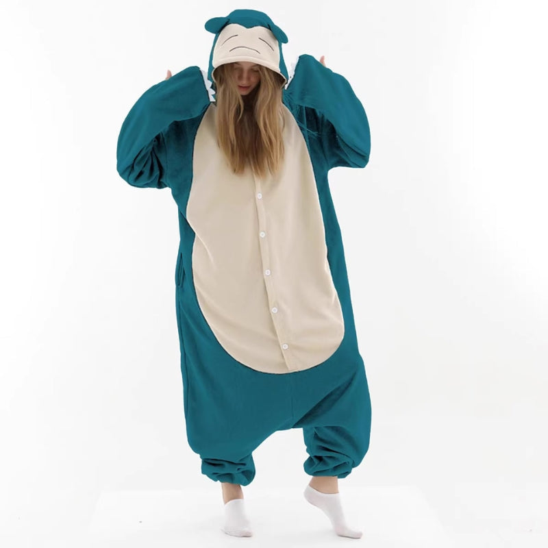 Pigiama intero in pile unisex con cappuccio, morbida tuta kigurumi con animali per tutta la famiglia - view 12
