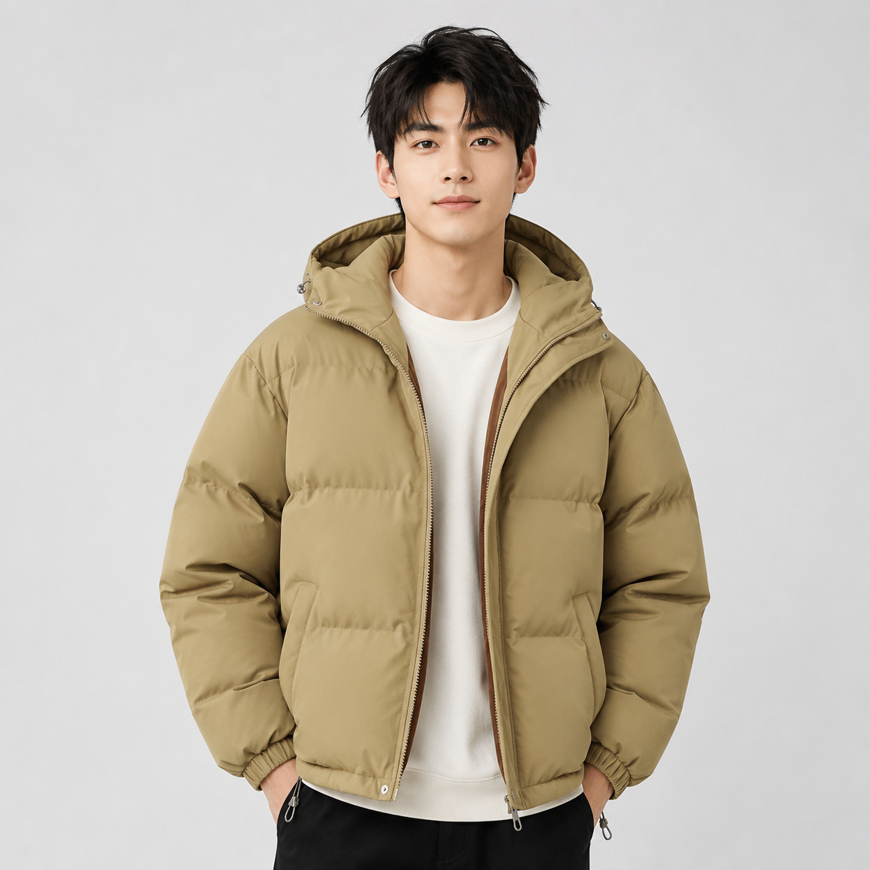 Piumino con cappuccio unisex in misto cotone, giubbotto imbottito invernale - view 12