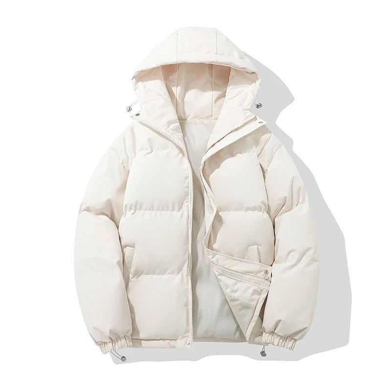 Piumino con cappuccio unisex in misto cotone, giubbotto imbottito invernale - Bianco sporco