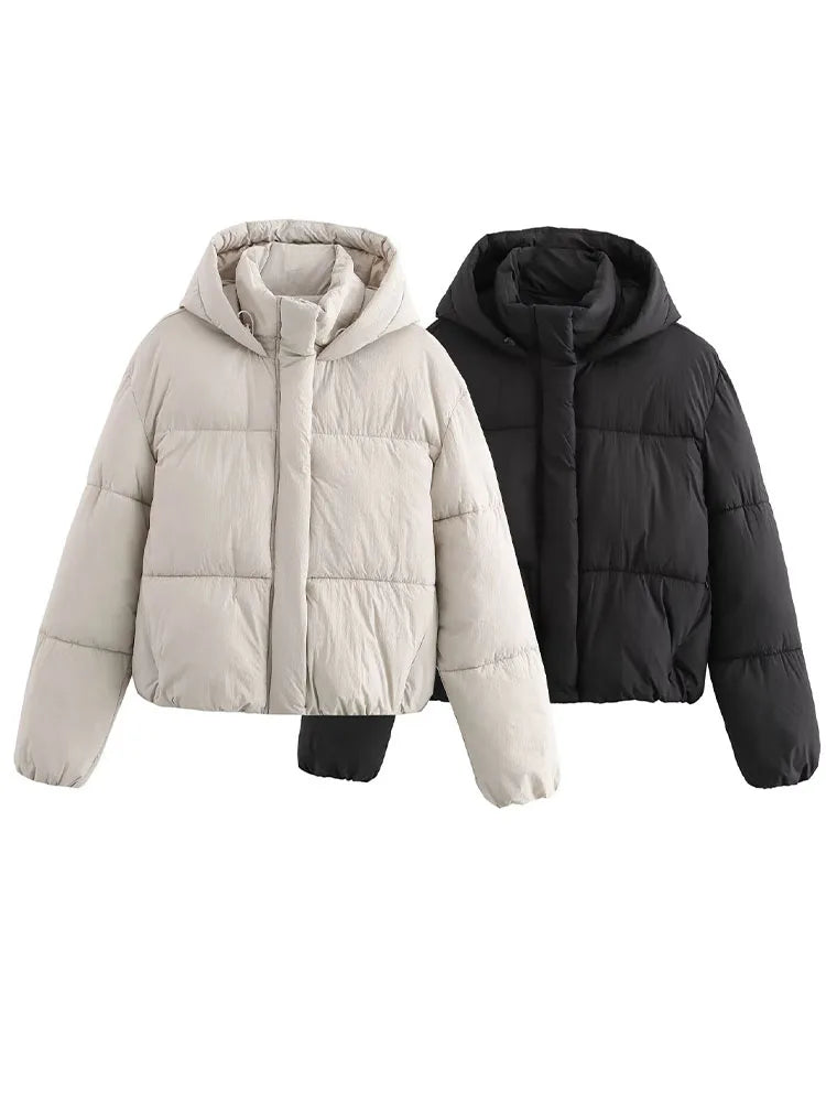 Piumino da donna con cappuccio, trapuntato e imbottito, corto per l'inverno - view 3