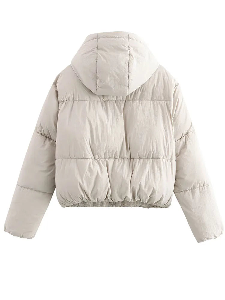 Piumino da donna con cappuccio, trapuntato e imbottito, corto per l'inverno - view 4