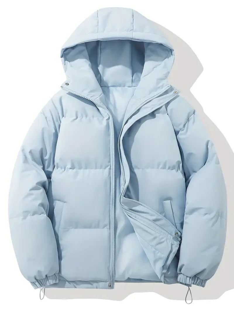 Piumino da donna con cappuccio, trapuntato e imbottito, giacca invernale con zip - Azzurro