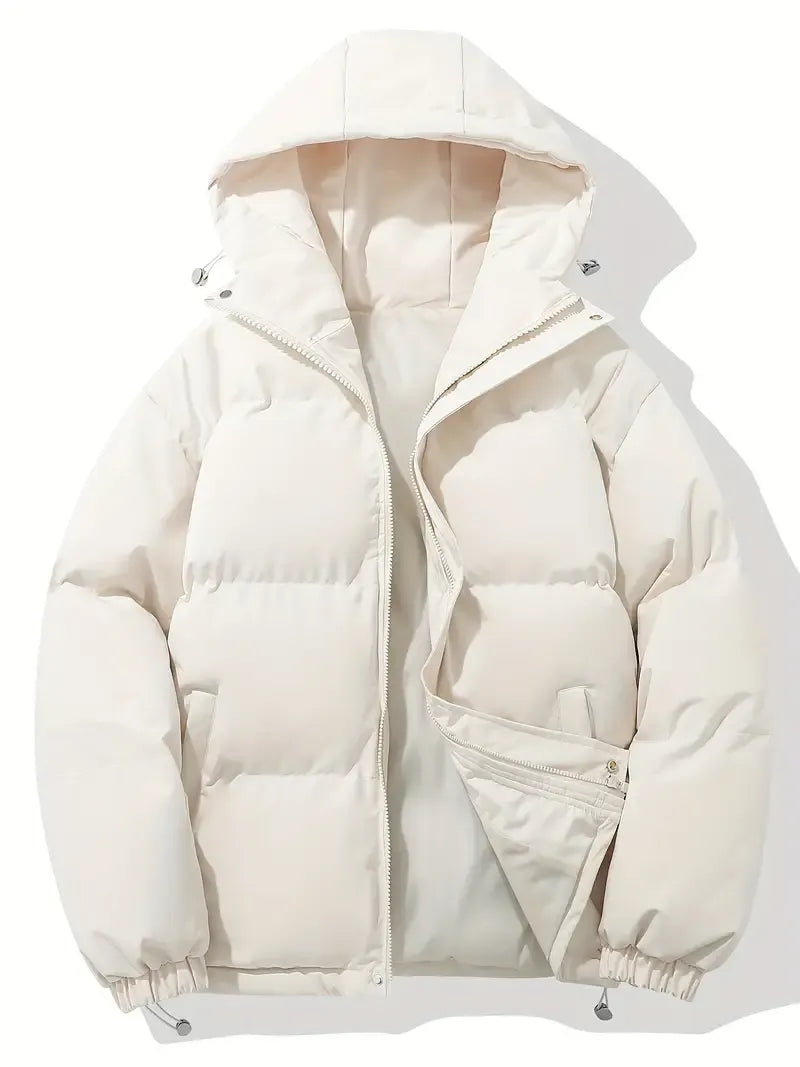 Piumino da donna con cappuccio, trapuntato e imbottito, giacca invernale con zip - Bianco