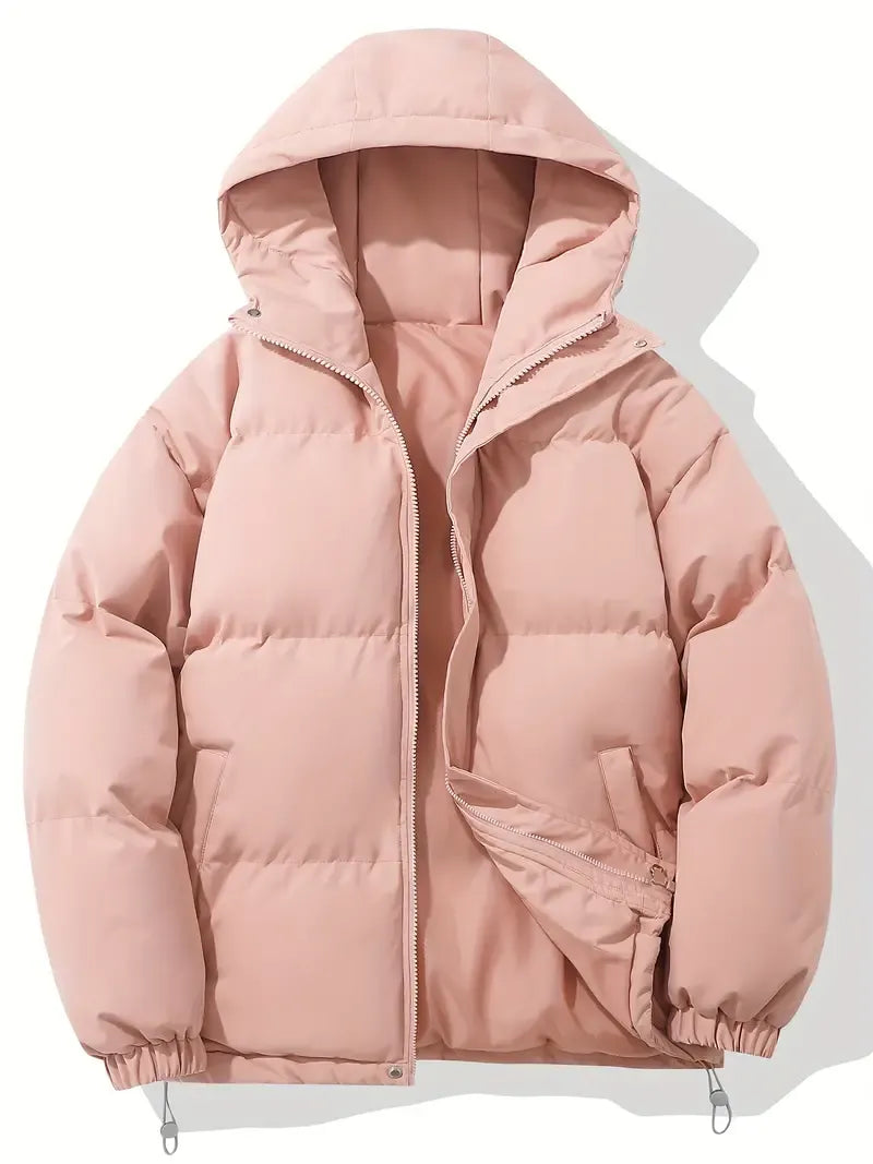 Piumino da donna con cappuccio, trapuntato e imbottito, giacca invernale con zip - Rosa