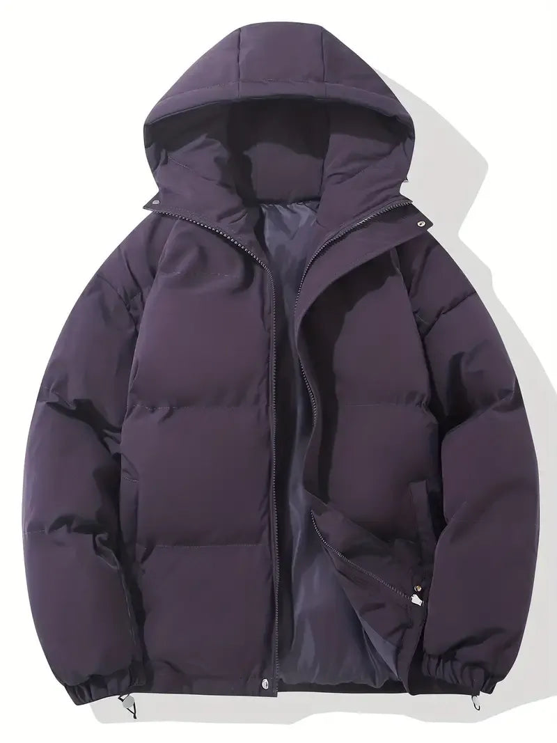 Piumino da donna con cappuccio, trapuntato e imbottito, giacca invernale con zip - Viola