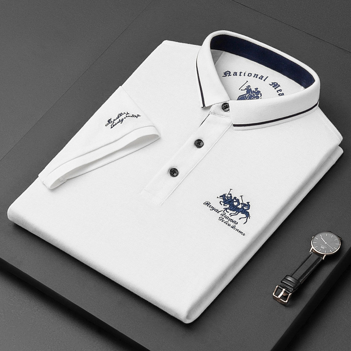 Polo da uomo a manica corta in misto cotone con colletto classico, vestibilità regolare - Bianco