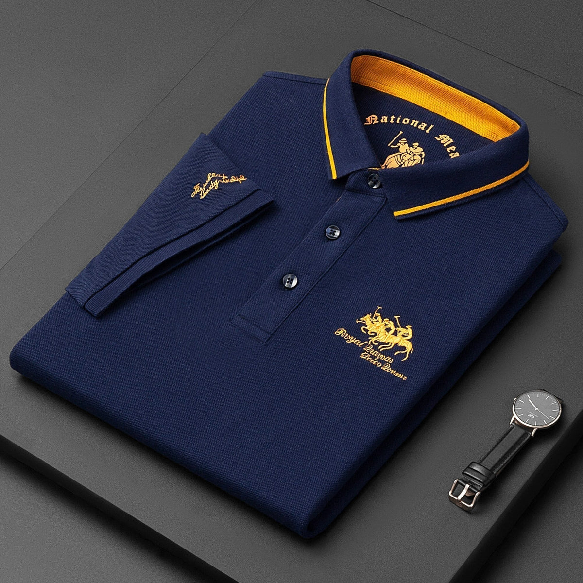 Polo da uomo a manica corta in misto cotone con colletto classico, vestibilità regolare - Blu