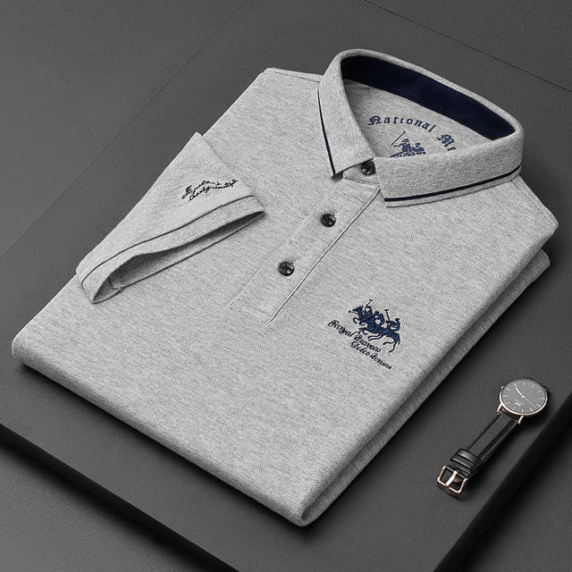 Polo da uomo a manica corta in misto cotone con colletto classico, vestibilità regolare - Grigio