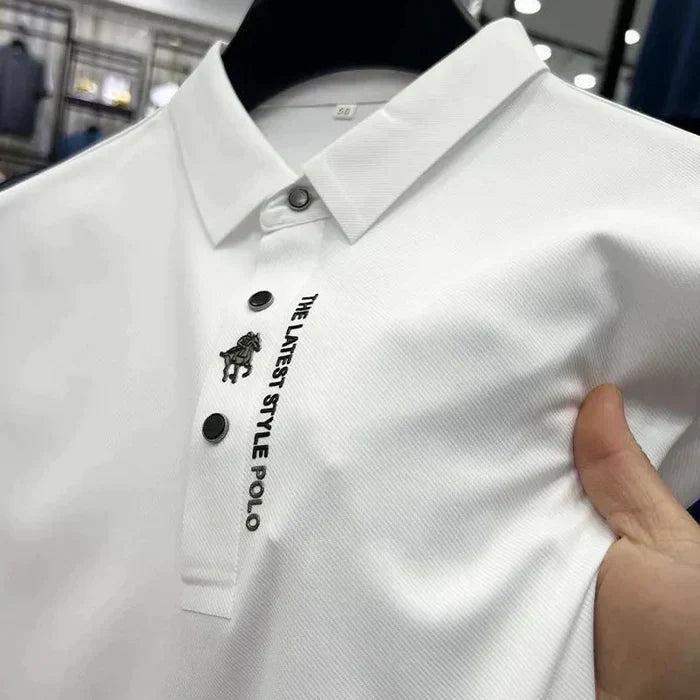 Polo da uomo in cotone elasticizzato, traspirante e dalla vestibilità moderna, per lavoro e tempo libero - Bianco