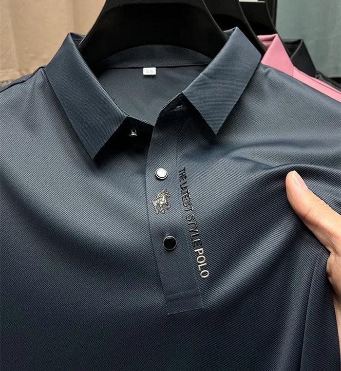 Polo da uomo in cotone elasticizzato, traspirante e dalla vestibilità moderna, per lavoro e tempo libero - Blu mare