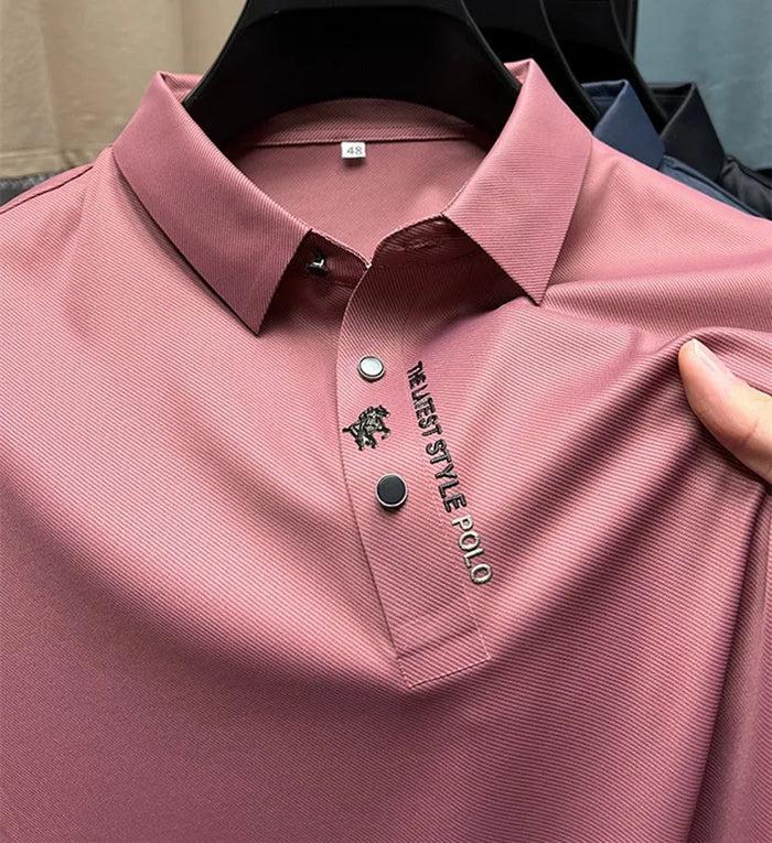 Polo da uomo in cotone elasticizzato, traspirante e dalla vestibilità moderna, per lavoro e tempo libero - Rosa