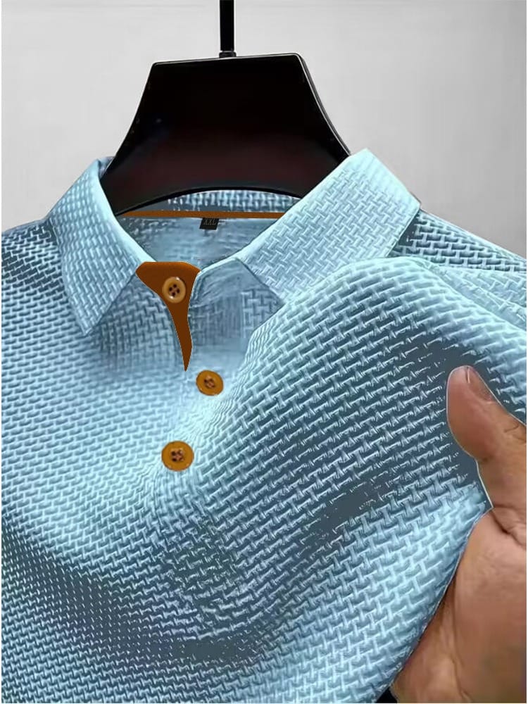 Polo da uomo in maglia a manica corta con colletto classico, elegante e casual - Azzurro