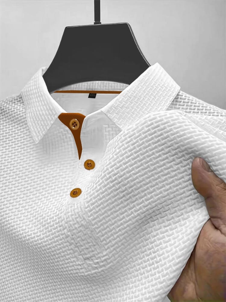 Polo da uomo in maglia a manica corta con colletto classico, elegante e casual - Bianco