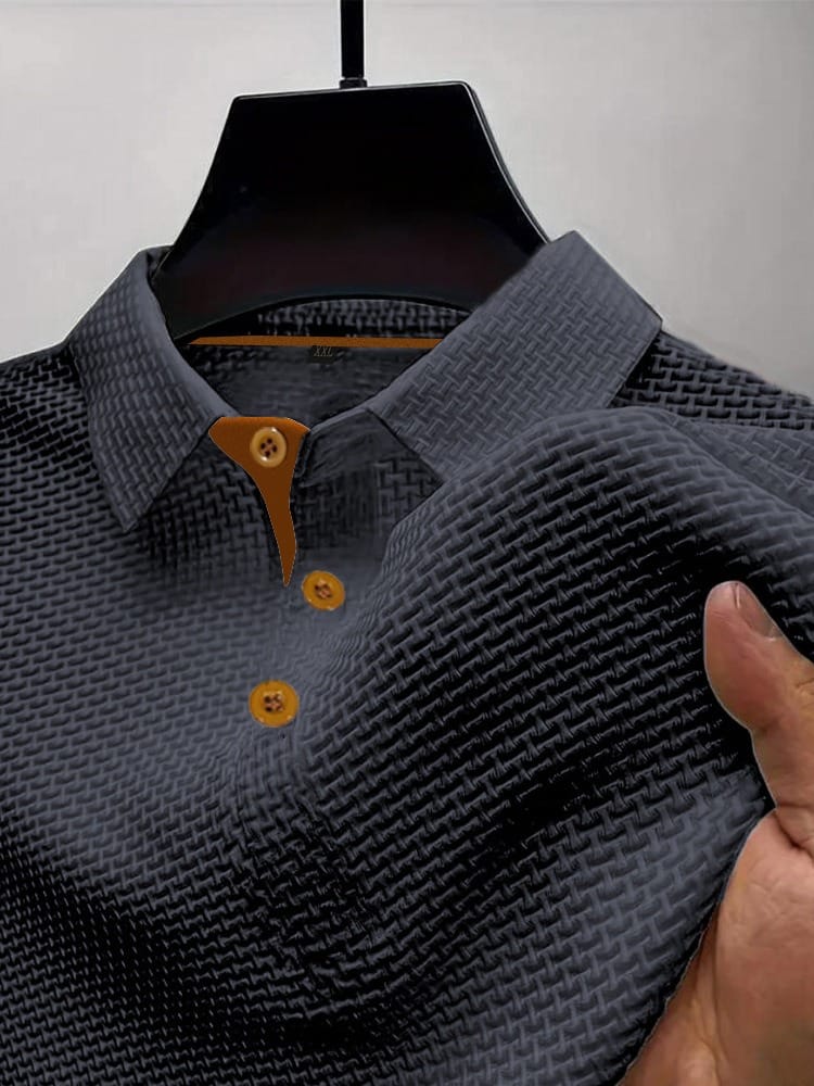 Polo da uomo in maglia a manica corta con colletto classico, elegante e casual - Grigio Scuro