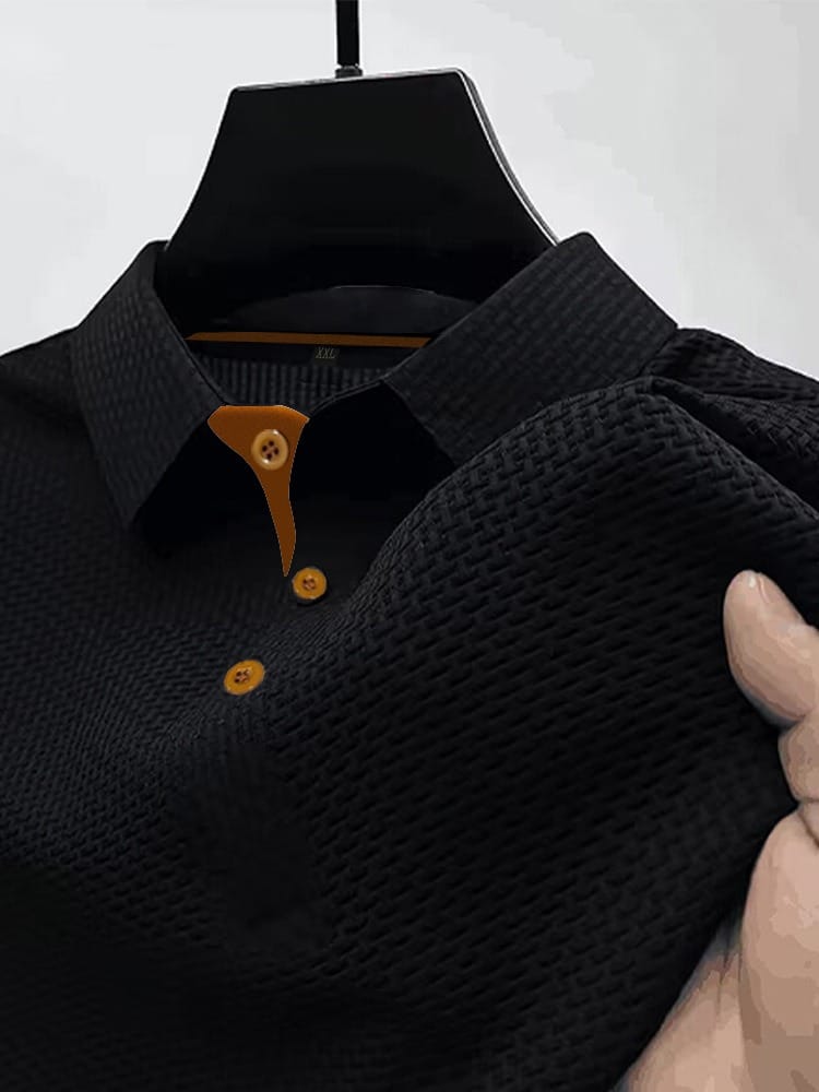 Polo da uomo in maglia a manica corta con colletto classico, elegante e casual - Nero