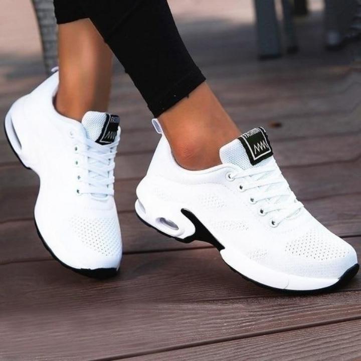 Sneakers donna comode con suola ad aria in mesh traspirante, scarpe da ginnastica sportive per il tempo libero - Bianco