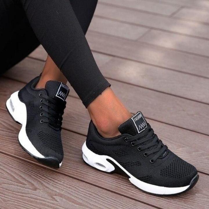 Sneakers donna comode con suola ad aria in mesh traspirante, scarpe da ginnastica sportive per il tempo libero - Nero