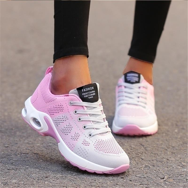 Sneakers donna comode con suola ad aria in mesh traspirante, scarpe da ginnastica sportive per il tempo libero - Rosa-Bianco