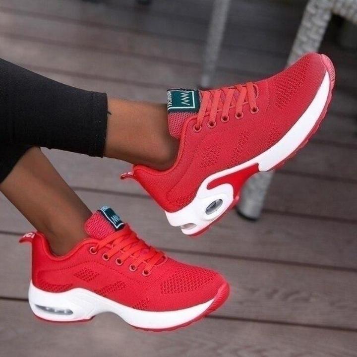 Sneakers donna comode con suola ad aria in mesh traspirante, scarpe da ginnastica sportive per il tempo libero - Rosso