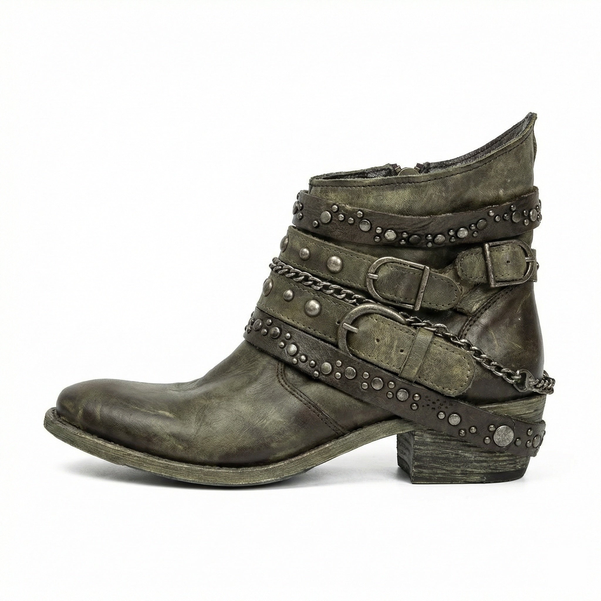 Stivaletti biker da donna con borchie e fibbie, tacco basso in stile vintage - view 13