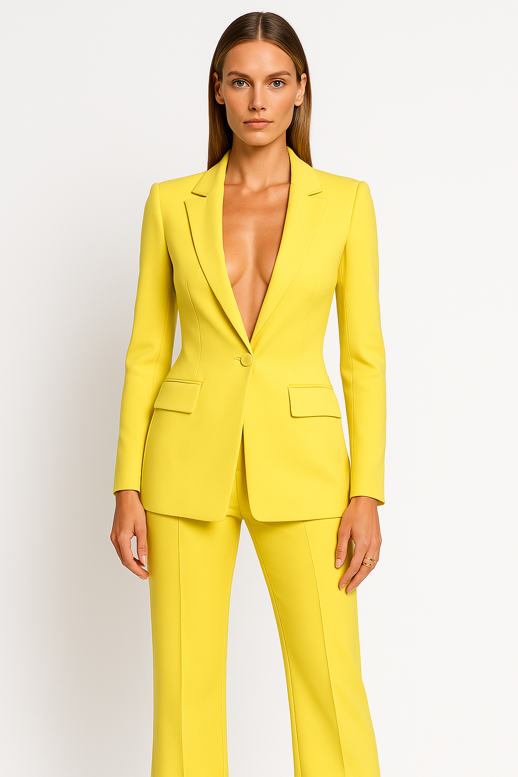 Tailleur donna elegante con giacca e pantalone, per cerimonia, laurea e ufficio - completo donna - Giallo