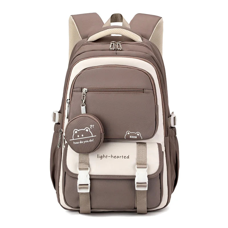 Zaino scolastico multitasche con porta pc, per medie e superiori - zaino con tante tasche - Cachi