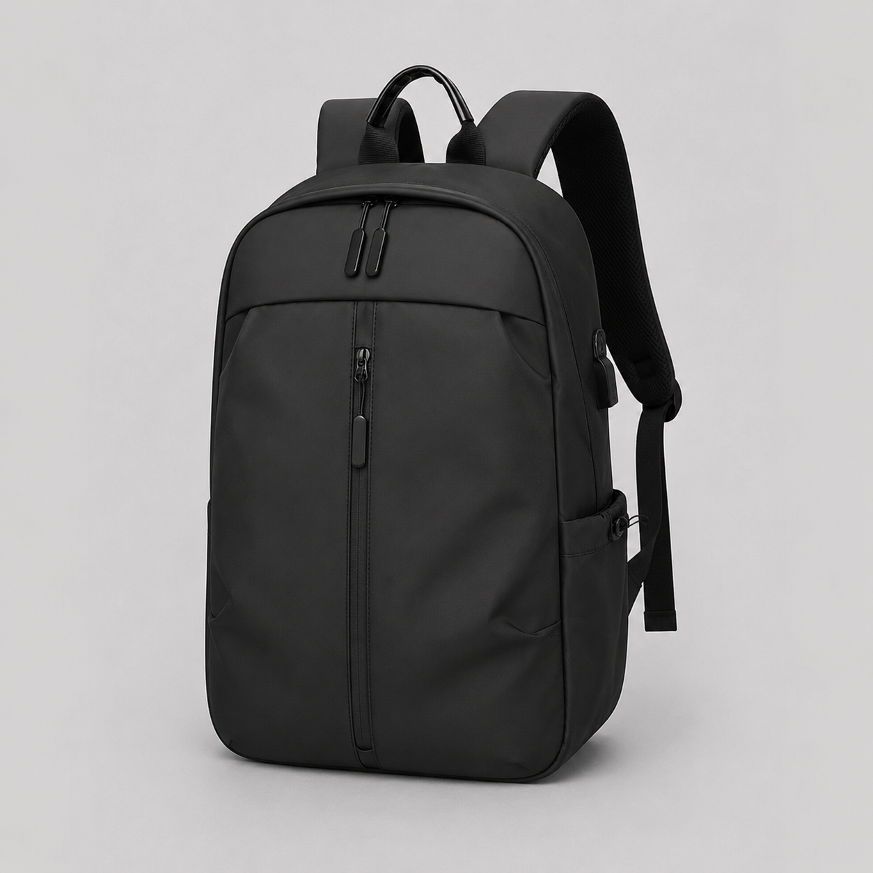 Zaino uomo minimalista con porta USB e scomparto porta PC, per scuola, lavoro e viaggio - Nero